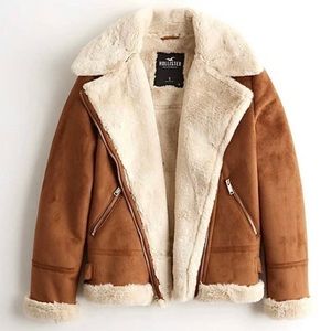 HOLLISTER Cozy Biker Jacket in Brown!